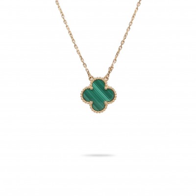 VAN CLEEF ARPELS 18K GOLD VINTAGE ALHAMBRA PENDANT MALACHITE NECKLACE VCARO9VA00